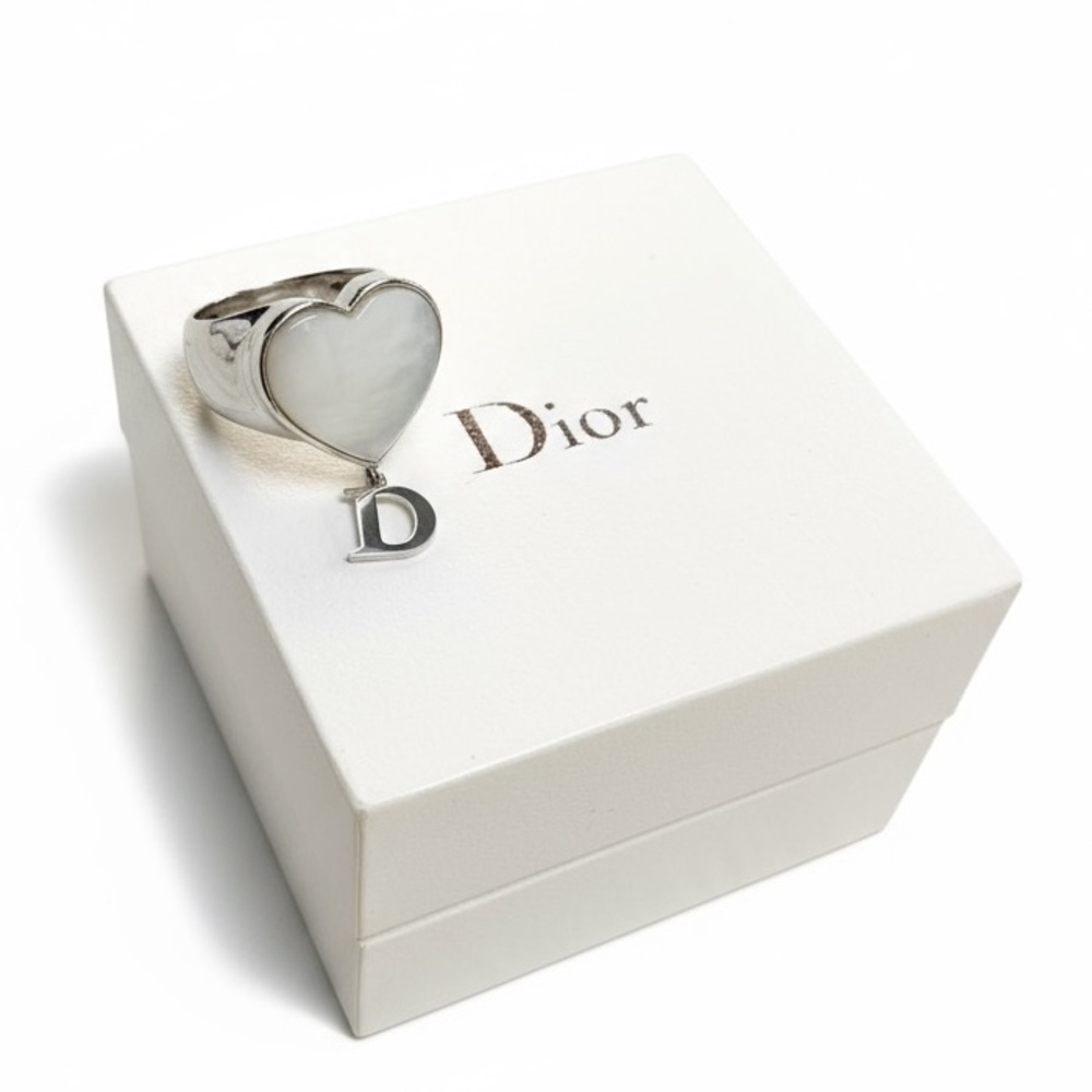 Authentic designer Dior Pearl heart drop charm size 5 ring